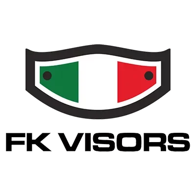 logo fk visors con visiera colorata con la bandiera italiana e nome azienda sotto alla visiera