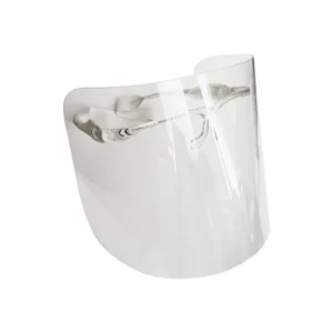 transparent protective visor with transparent support viewed from the side